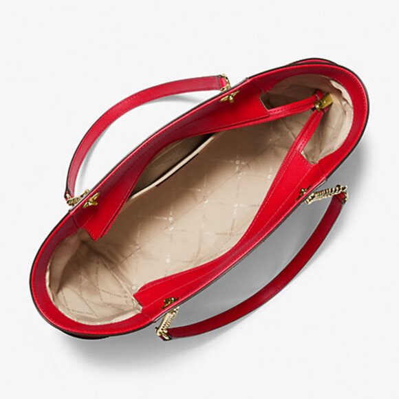 New Michael Kors Jet Set Large Saffiano Leather Shoulder Bag Bright Red - Picture 2 of 3